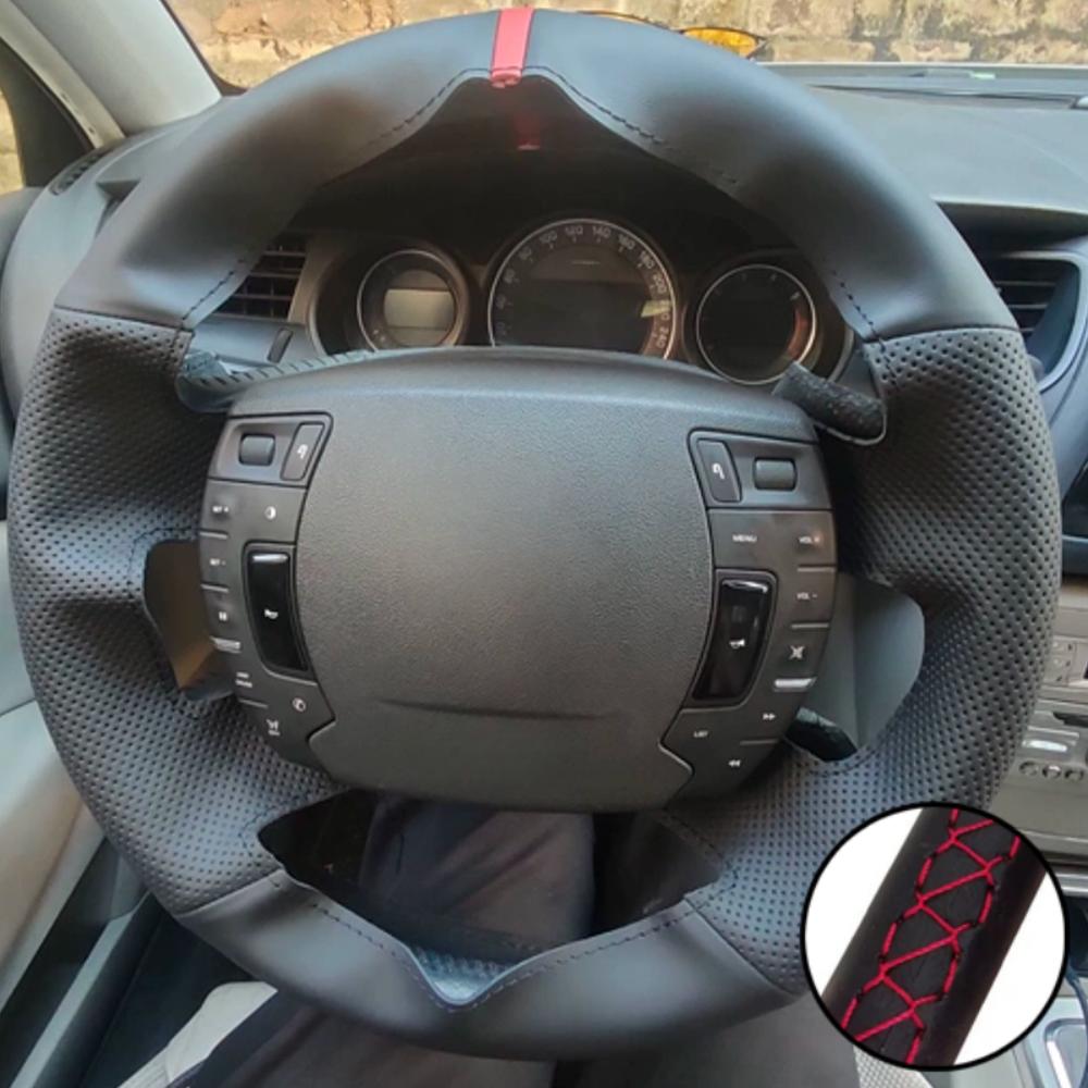 Hand-stitched Black Artificial Leather Steering Wheel Cover For Citroen C5 2008 2009 2010-2017 Auto Interior Accessories