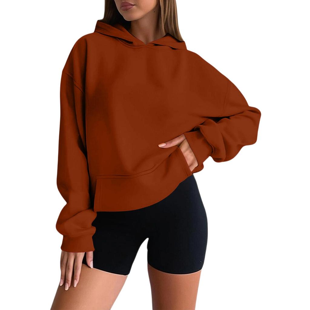 Fashion Hooded Sweatshirt for Women Oversized Drop Shoulder Long Sleeve Solid Color Sweatshirt