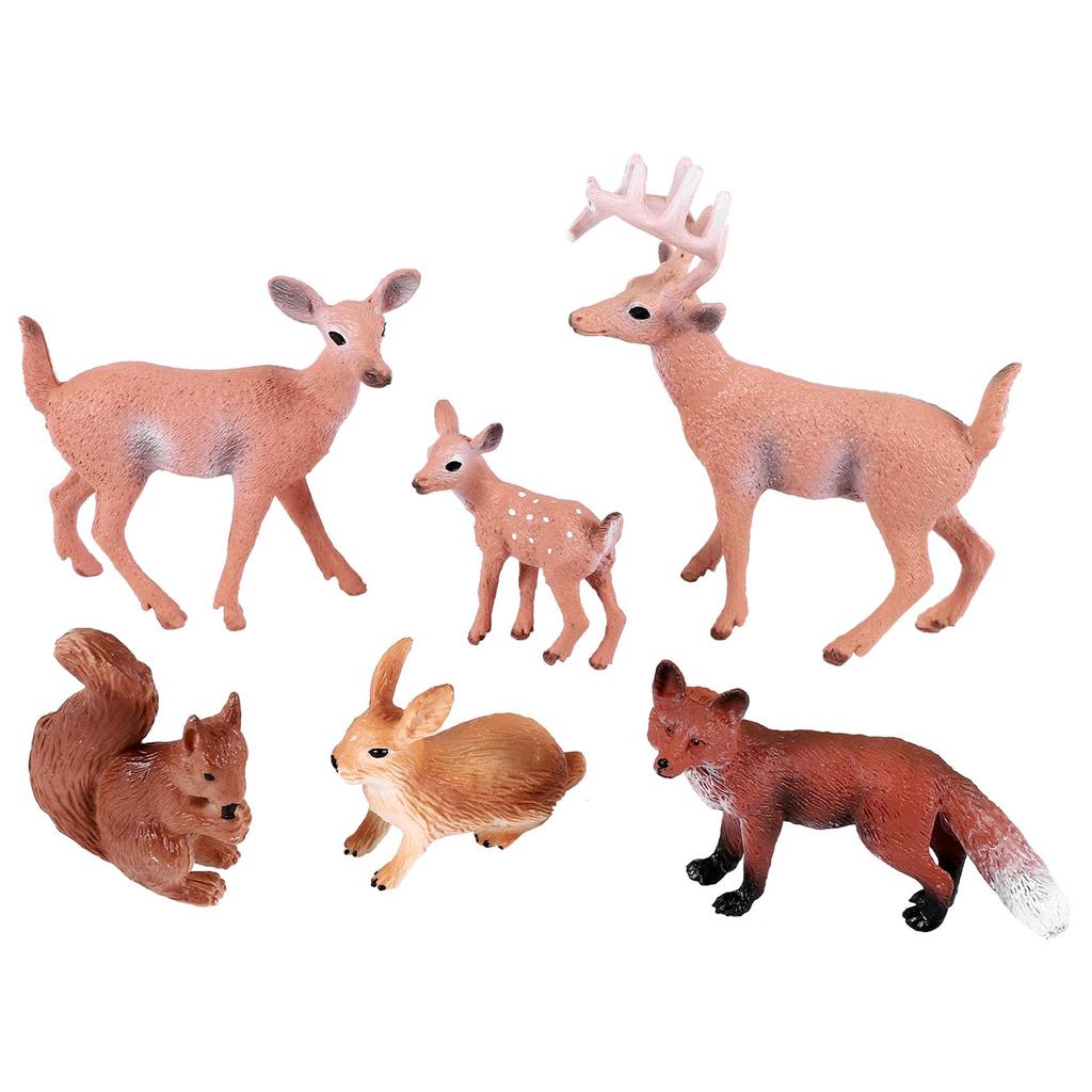 Ahvqevn 6 Pieces Forest Animal Figurines Forest Creatures Figurines Squirrels Deer Rabbits Family Figurines Miniature Toys