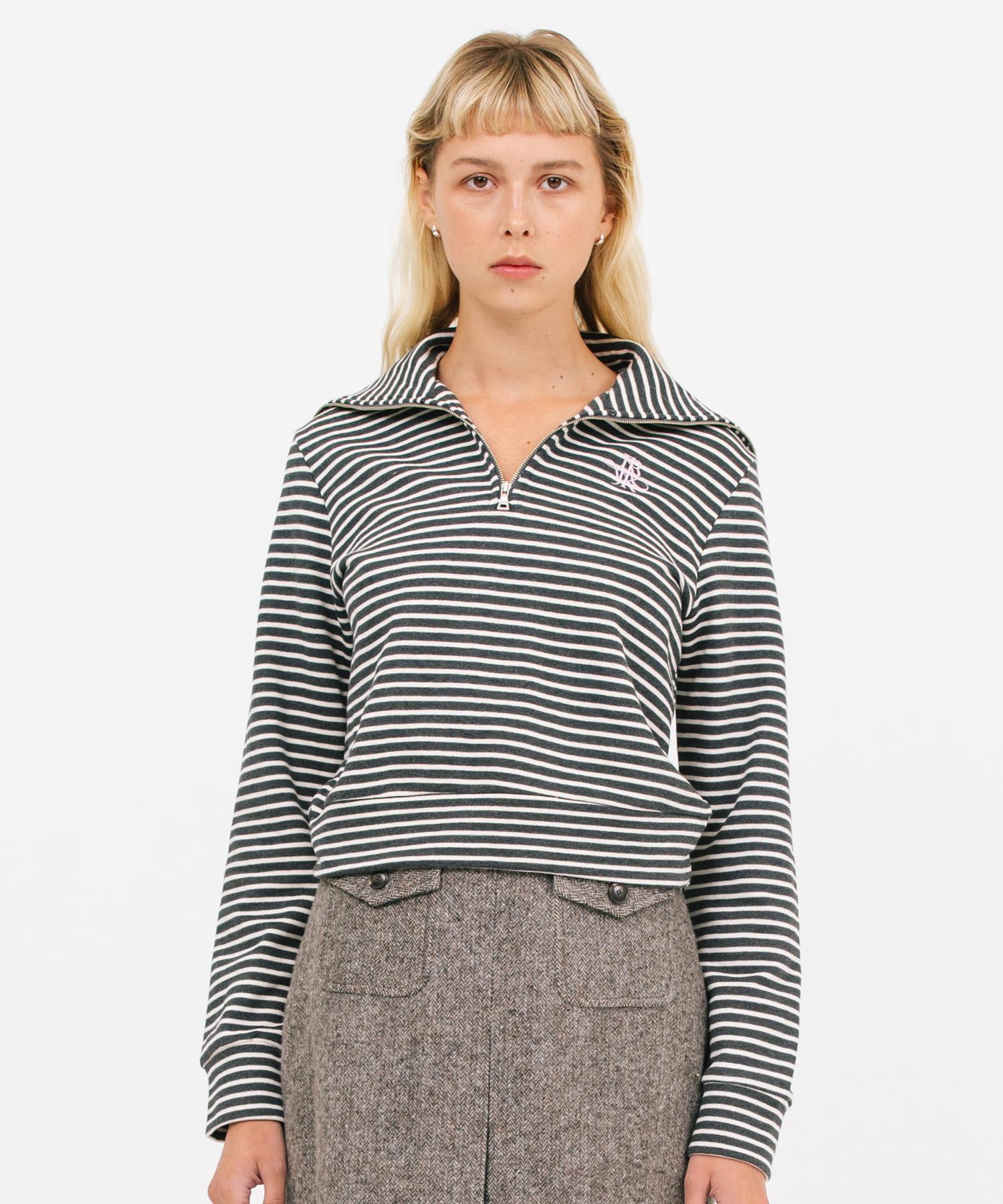 Jun By Jun K Jk Striped Half Zip Sweatshirt_Gray S