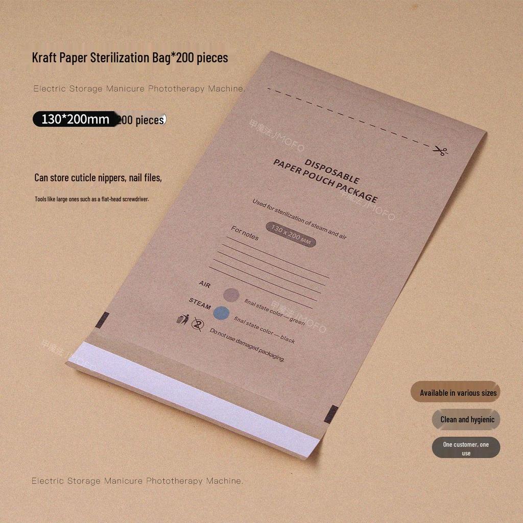 Kraft Disposable Self-Sealing Sterilization Bags for Nail Tools - Heat Resistant