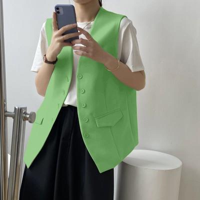 Chaleco de Traje sin Mangas para Mujer de Primavera y Otoño Color Sólido Hombros Chaqueta Talla Pequeña