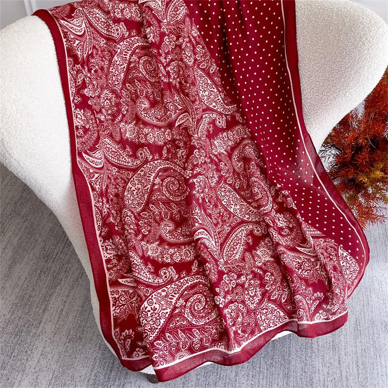 Red Paisley Cotton Linen Scarf Shawl For Women Print Soft Scarves Student Spring Warm Foulard Warp Poncho Female Echarpe Stole