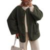 Women's Solid Color Collarless Casual Long Sleeved Button Down Plush Lamb Wool Jacket Jacket