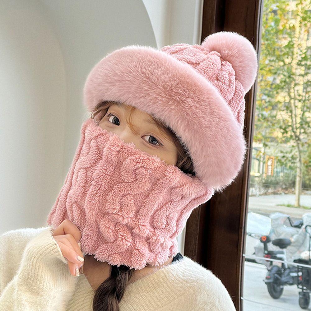 Thick Plush Warm Hat Ski Windproof Lei Feng Hat Fashion Neck Warmer for Women Girls