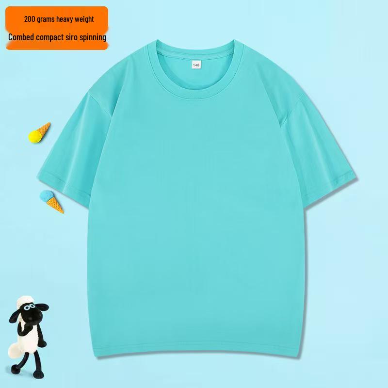 200g Pure Cotton Children's Short Sleeve Round Neck T-shirt – Parent-Child Casual Campus Style, Boys' Plain Color School Uniform Top
