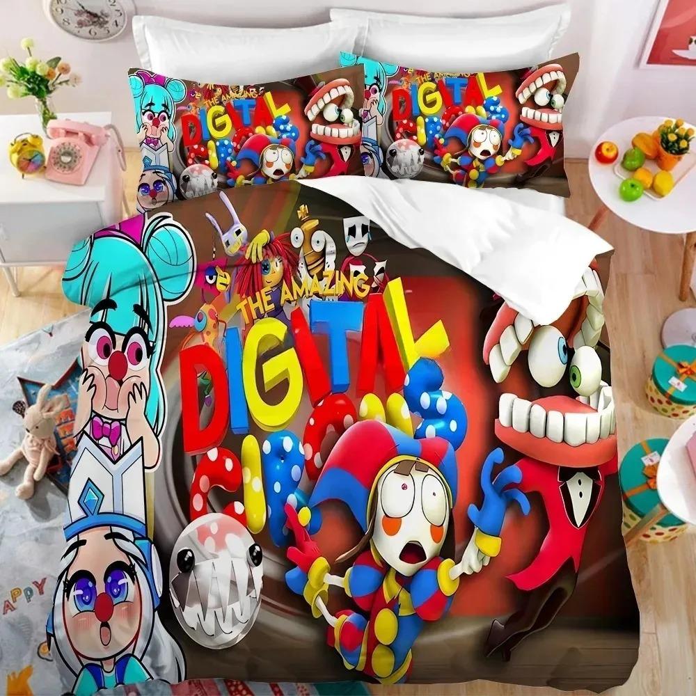 Ensemble de literie dessin animé Le Cirque Numérique Incroyable, housse de couette et taie d'oreiller 3D, décoration de chambre à coucher, cadeau pour garçons et filles 100×135cm