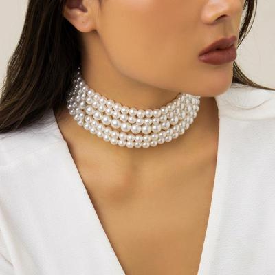 European & American Fashion Multi-Layer Pearl Choker Necklace