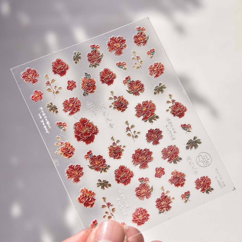 3D Pearl Bow Chinese New Year Nail Sticker Peony Flower Snake Nail Decoration  Nail Salon