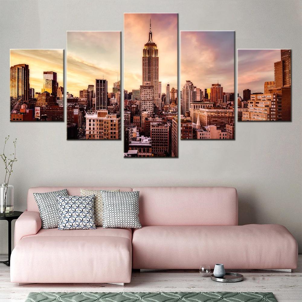 5 Pieces Wall Art Canvas Prints Cityscapes Midtown Sunset Poster Painting Modular Picture Home Decor Living Room Artwork