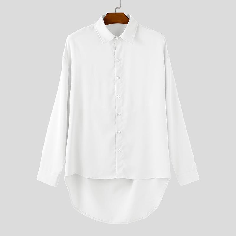 INCERUN Oversized Men Lapel Neck Long Sleeve Back Patchwork Casual Irregular Shirts
