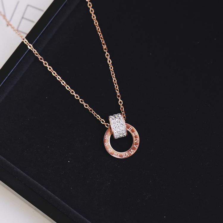 Korean Fashion Rhinestone Titanium Clavicle Necklace for Women розового золота