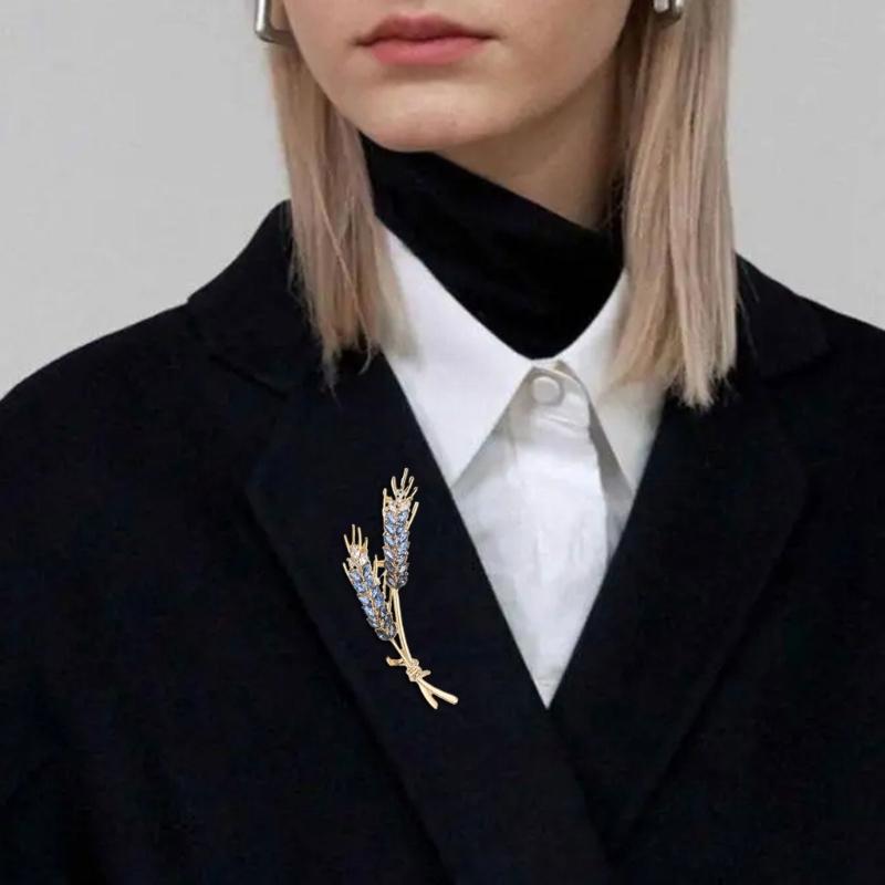 Minimalist Wheat Ear Lapel Brooch Unique Wheat Brooch Blue/Yellow/Pink Color Crystal Pins for Parties Dates Daily Wear