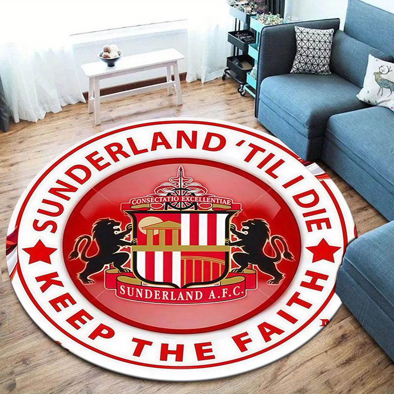 Sunderland Association Football Club Runder Teppich, Teppich für Wohnzimmer Schlafzimmer Sofa Spielzimmer Dekoration, Rutschfeste Fußmatte