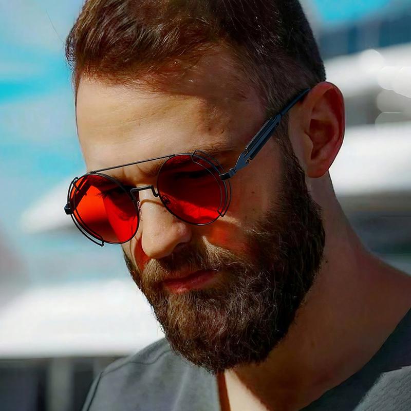 Retro Round Punk Sunglasses Men Women Classic Round Steampunk Sun Glasses Male Vintage Summer Driving Shades