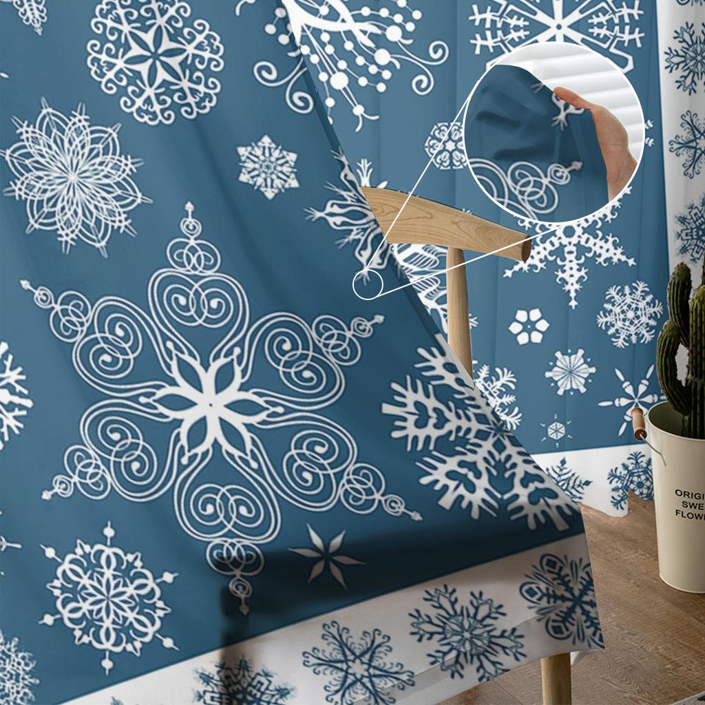 Christmas Blue Snowflake Texture Living Room Transparent Tulle Window Curtain Bedroom Kitchen Decor Veil Drapes Curtains