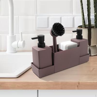 4Pcs Soap Bottle Storage Tray Brush Set ,Pump Bottle, Multifunctional Kitchen Dispenser with