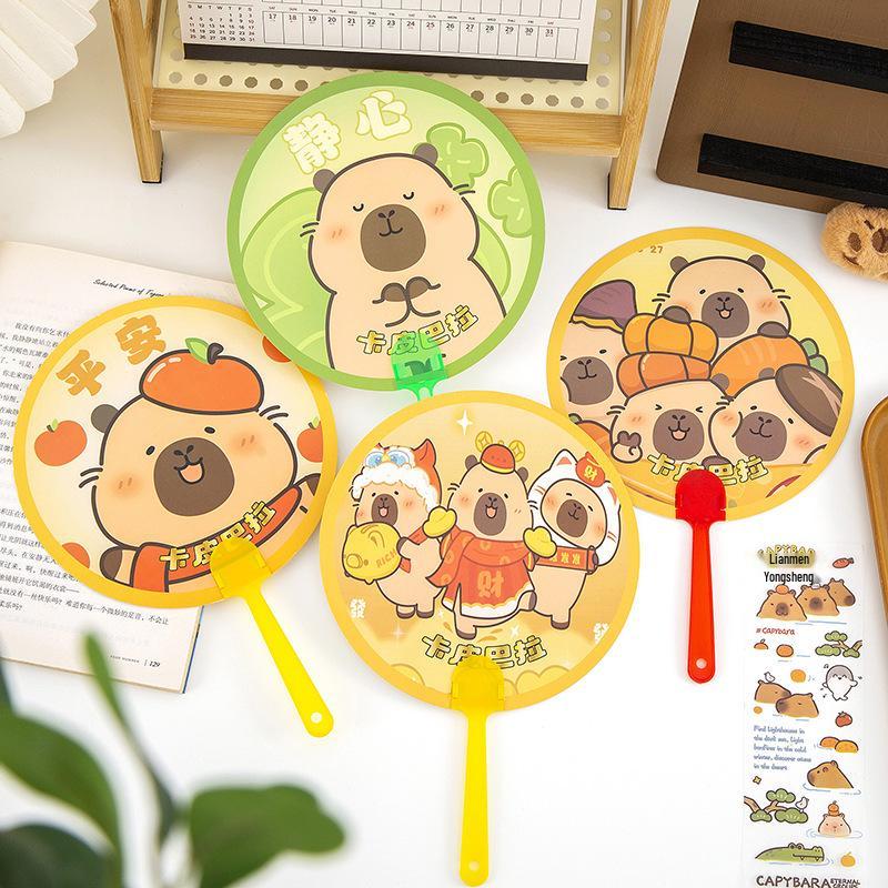 Cartoon Capybara Inspirational Handheld Fan - DIY Handmade Round Fan for Students, Prizes, and Promotions.