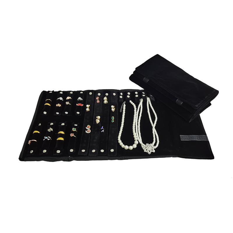 High Quality Black Velvet Jewelry Storage Roll Ring Necklace Pendant Earrings Watch Storage Roll Jewelry Storage Display Props