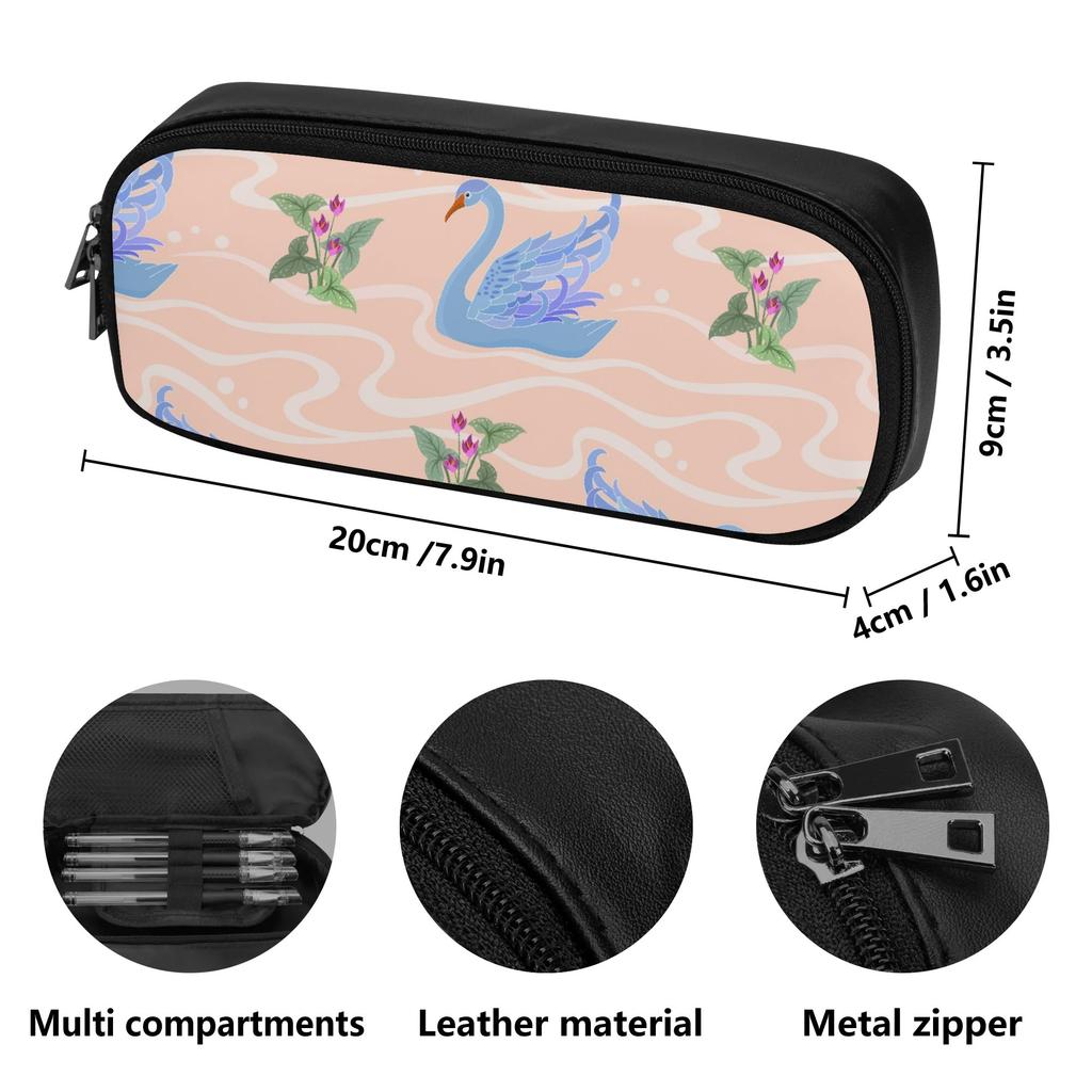 Sturdy Stationery Case in Classic PU Leather with Small Accessory Pocket for Students Office Business Trips