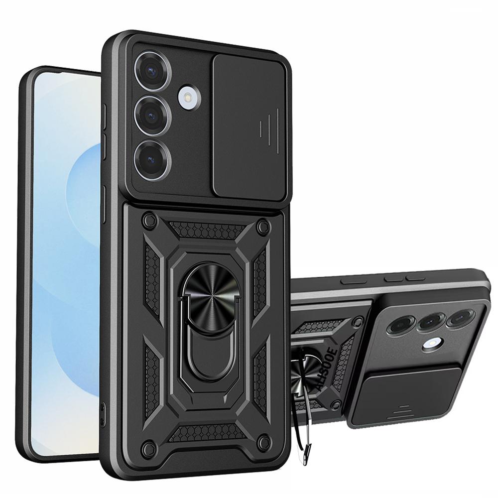 Lens Slide Camera Protect Armor Case For Samsung Galaxy S26 Ultra S2 Edge S24 S23 S22 Plus Phone Case Ring Holder Stand Cover