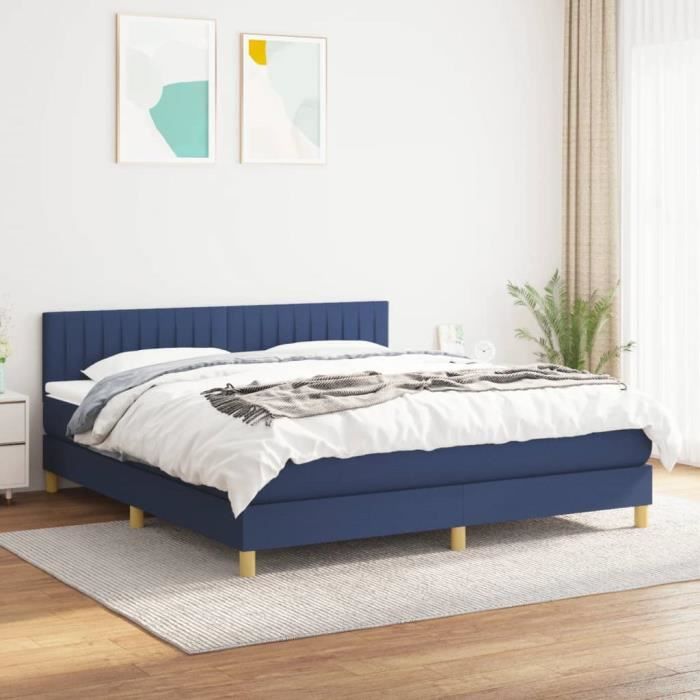 3140791 vidaXL Lit à sommier tapissier avec matelas Bleu 160x200 cm Tissu