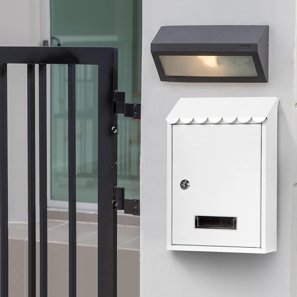 Lysmics Mailbox, Post Box, Wall-Mounted, Key-Lock, Metal, White, Small (White)