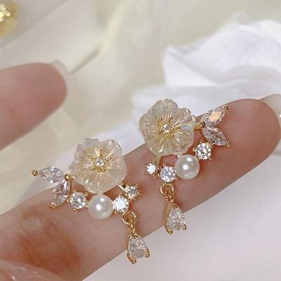 Versailles Rose Ear Clips Female Without Ear Piercings Fairy Wind Tea Earrings Female Summer Monet Flower Earrings