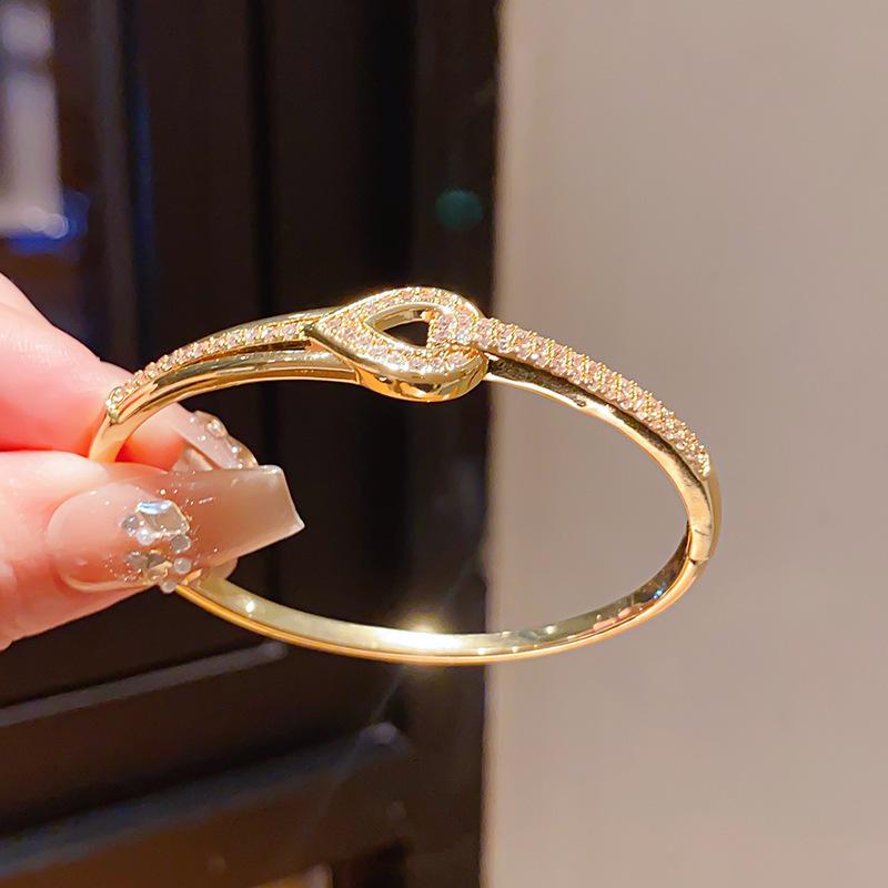 Gold Plated Zircon Water Drop Bangle - Elegant European & American Trend Luxury Bracelet for Women