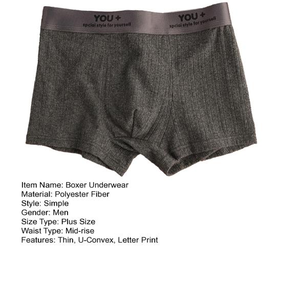 Men Boxer Underwear Elastic Mid-Waist Design Breathable Comfortable Shorts Briefs Letter Print U-Convex Panties