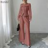 ZANZEA Damen Langarmbluse und Hose Elegante zweiteilige Anzugsets
