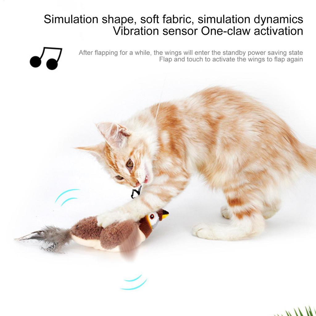 Chirping Bird Cat Toy Cat Toy Simulation Bird Toy Sparrow Flapping Wings Kitten Toys Vivid Chirping Rechargeable Interactive Cat