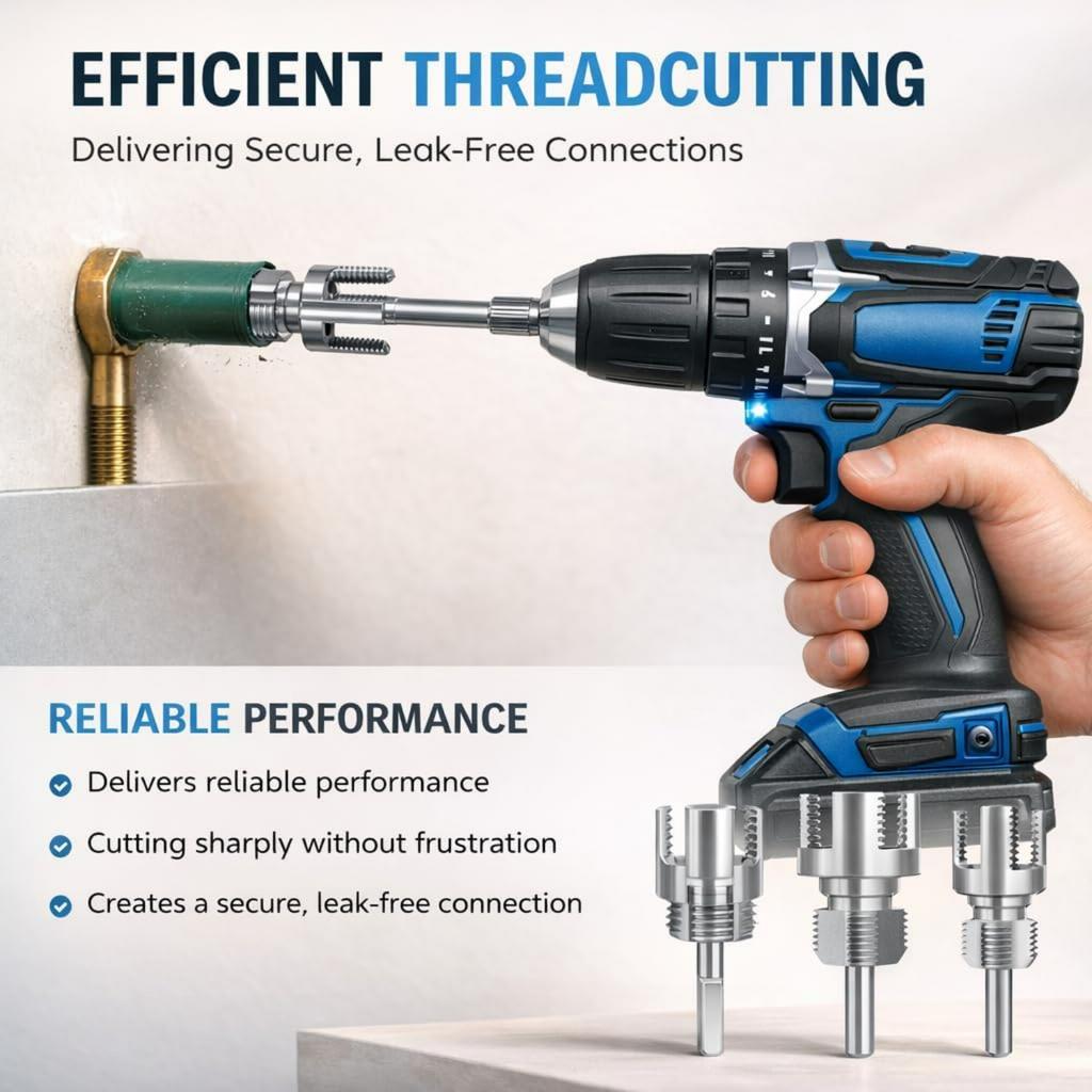 Upgrade Carbon Steel 4 in 1 Water Pipe Wrench Threader,Dual-Function Internal & External Pipe Threader,for 1/2", 3/4", 1" Sizes PVC Pipes Suit