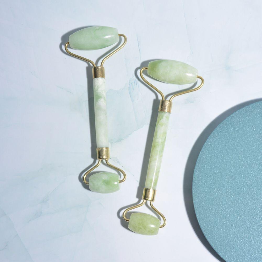 Exquisite White Flower Jade Facial Massage Roller Beauty Tool Face Massager