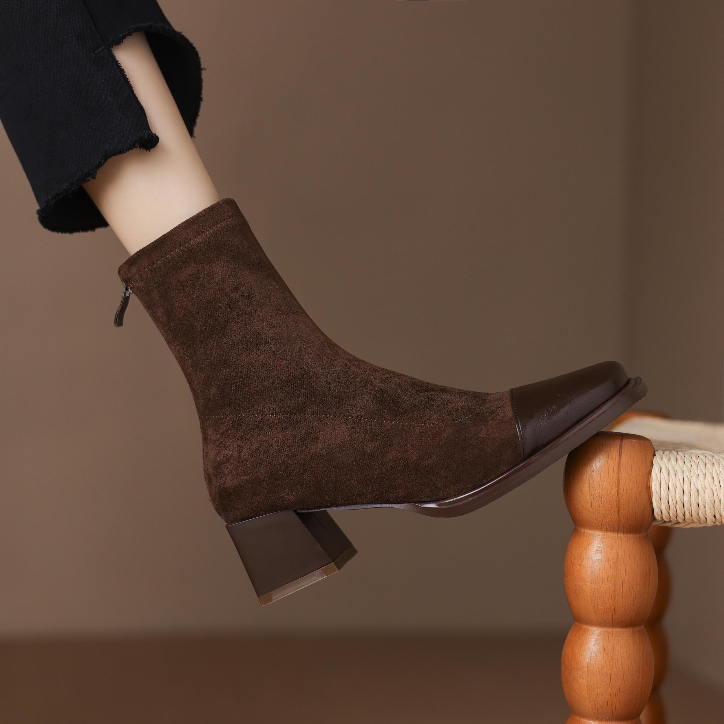 

Krazing Pot Flock Осенне-зимняя обувь Ретро-мода Толстые каблуки Размер 43 Квадратный носок Теплые ботильоны 39 коричневый