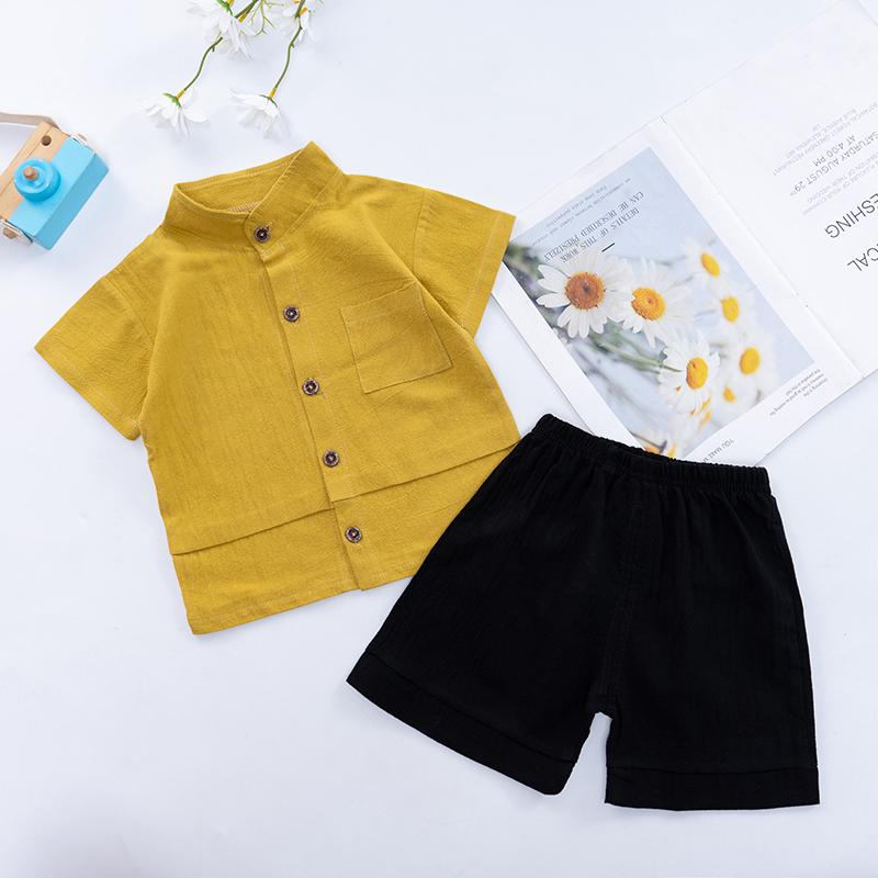 Sommer Baby Gutter Solid T-skjorte Topper+Shorts Antrekk Klessett