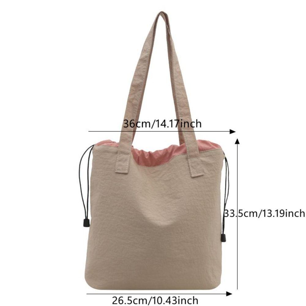 New Casual Drawstring Shoulder Bag Khaki Color Lightweight Handbag Trendy Large Capacity Tote Bag