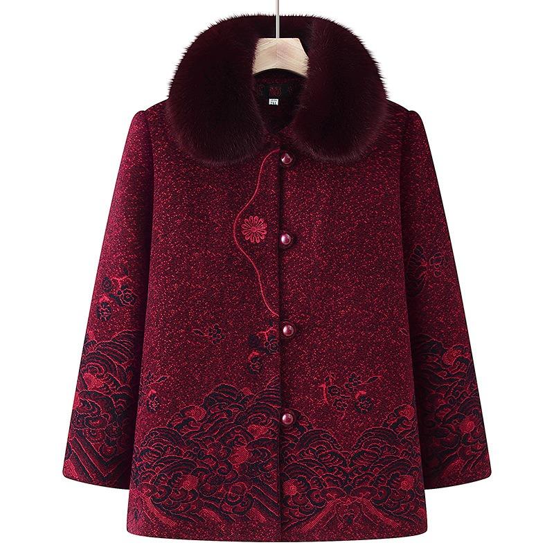 Woolen Jacket, Piled and Thickened Winter Clothing Women's Clothes To Keep Warm, Aged 0 Old Ladies