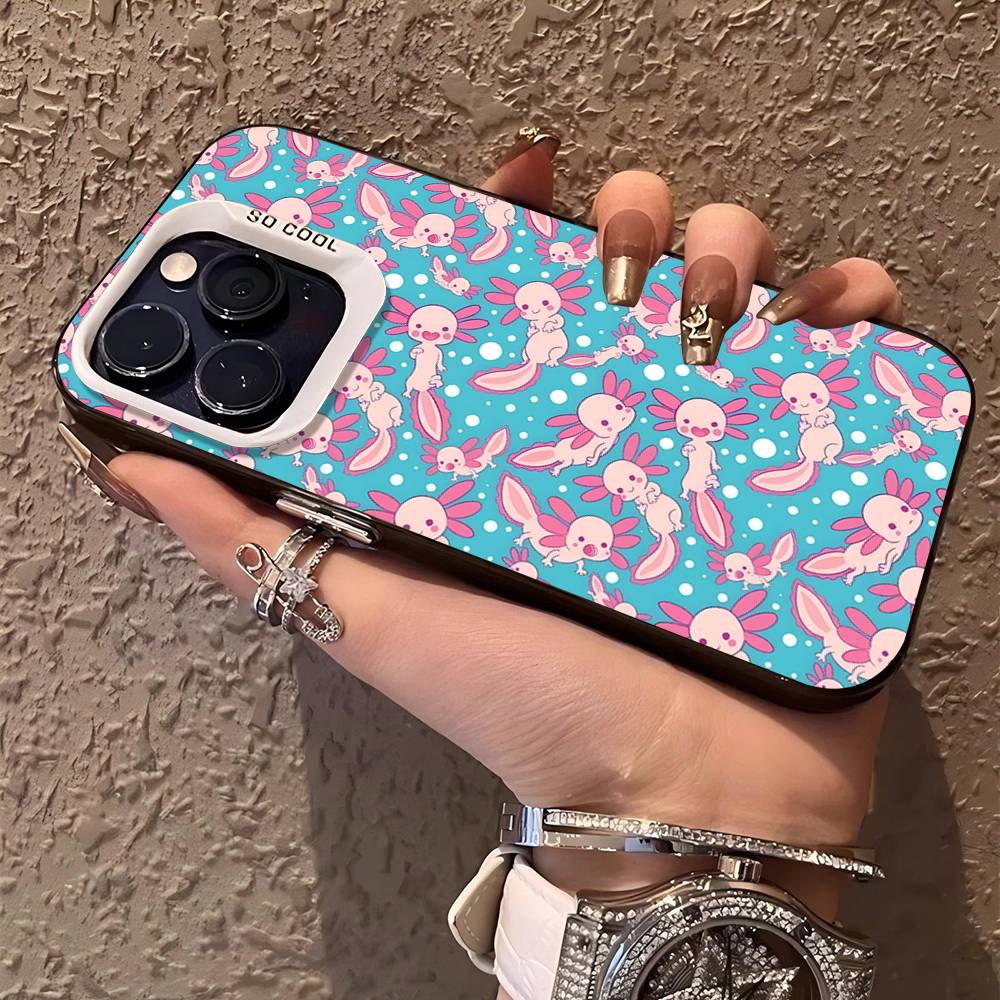 Cartoon Axolotl Cute Phone Case For IPhone 17 16 15 14 11 12 13 Pro Max Plus Pro Colored Silver Cover