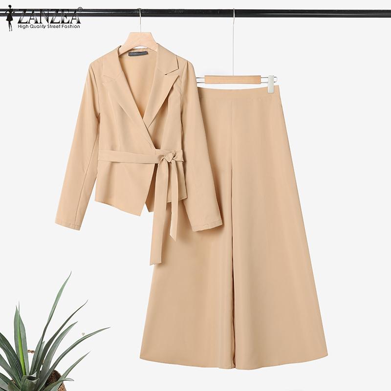 ZANZEA Women Long Sleeve Blouse and Wide Leg Pants Casual Two Piece Suit Sets