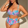 Women's Plus Size Underwire Push Up Bikini Set, Seashell Print High Waist Two Piece Swimsuit