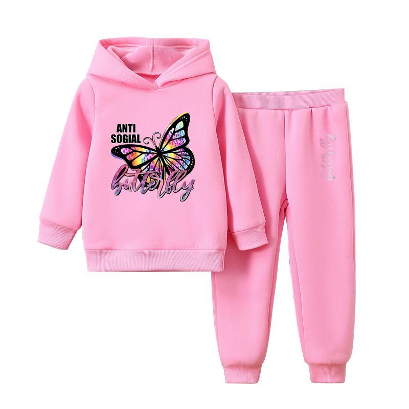 

Детский худи топ и брюки для девочек 2-9 лет с принтом бабочек 140