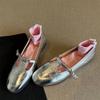 Ladies Flat Shoes Square Toe British Style Small Leather Shoes Women New Silver Single  Fashionable Mary Jane Shoes