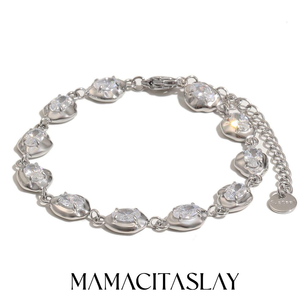 

MamacitaSlay 316L Stainless Steel Zircon Irregular Bracelet 18K Gold Plated Waterproof Jewelry For Women Banquet Everyday Wear 21cm срібний
