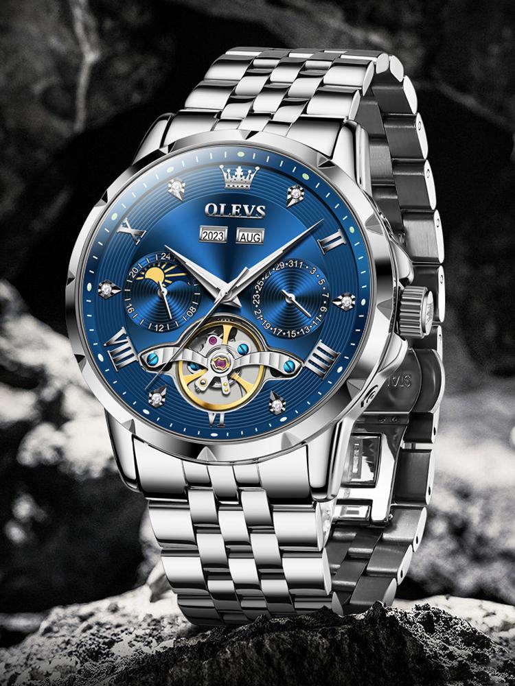 OLEVS Multifunctional Tourbillon Mechanical Men's Watches Water Resistant Automatic Self-Wind Skeleton Watch Men Relojes