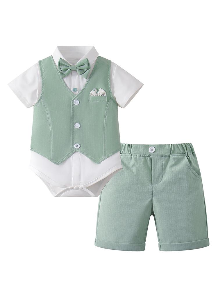 European & American Boys' Summer Three-Piece Set: T-shirt, Shorts, Vest - Children's Formal Outfit.