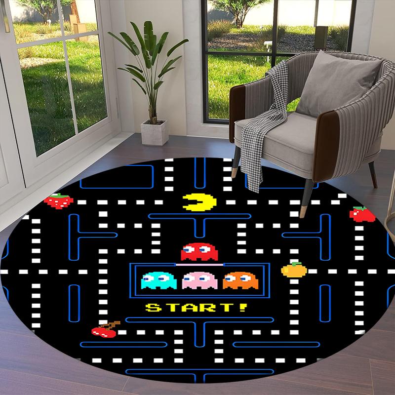 Pac-Man Round Area Rug,Carpet Rug for Living Room Bedroom Sofa Playroom Decor,Non-slip Floor Mat