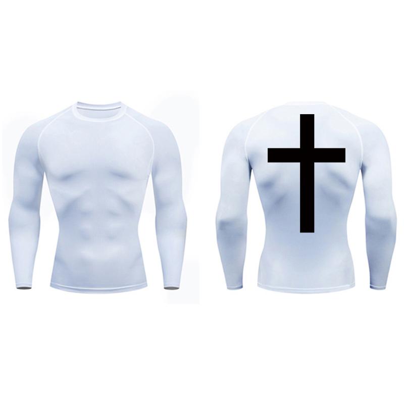 Cross Back Print Compression Shirts for Men Quick Dry Tees Tshirts Tops Gym Workout Running Undershirts Baselayers Rash Guard