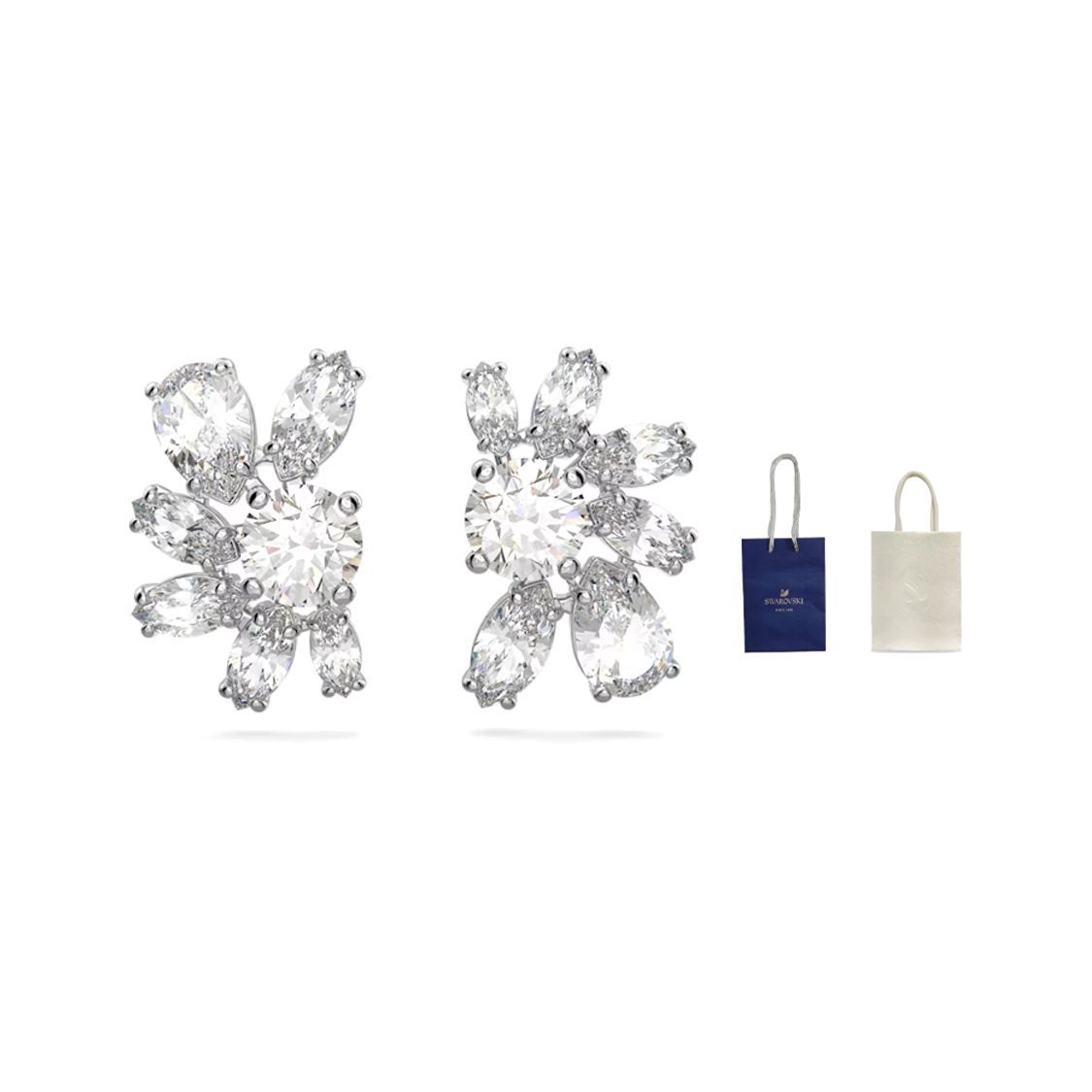 Swarovski Gema Mixed Cut Flower Fashion Versatile Rhodium Plated Earrings Women earrings 5644679 Box+Shopping Bag (Random Color)
