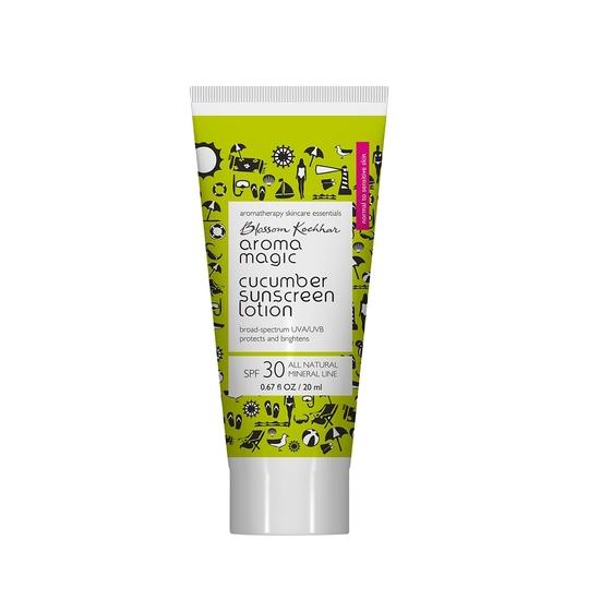 

Aroma Magic Cucumber Sunscreen Lotion With Broad Spectrum Protection UVA/UVB |SPF 30 |For Normal To Sensitive Skin | 20 ml